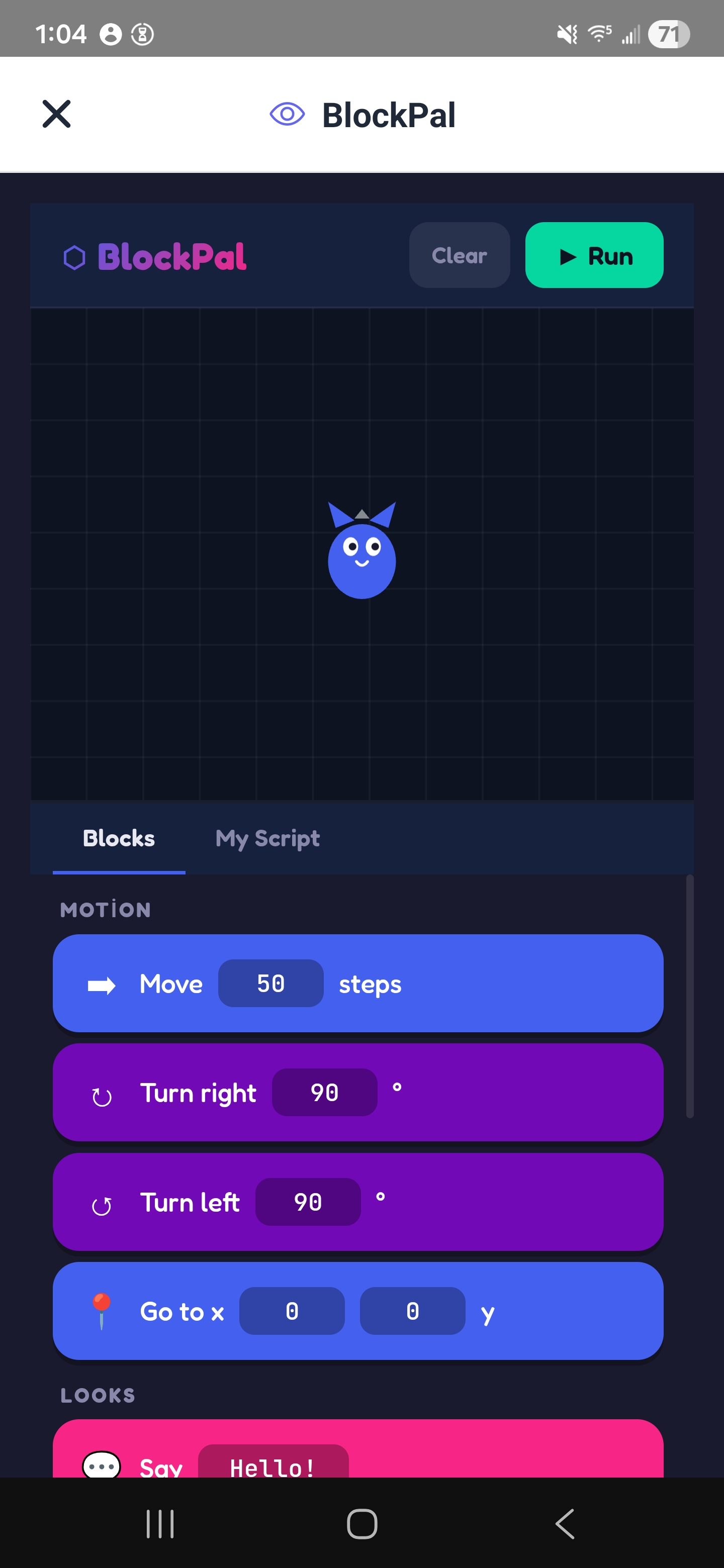 BlockPal block coding playground made with Neyse